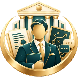 Policy advisors and institutional consultants icon: advisor with policy documents and strategy board